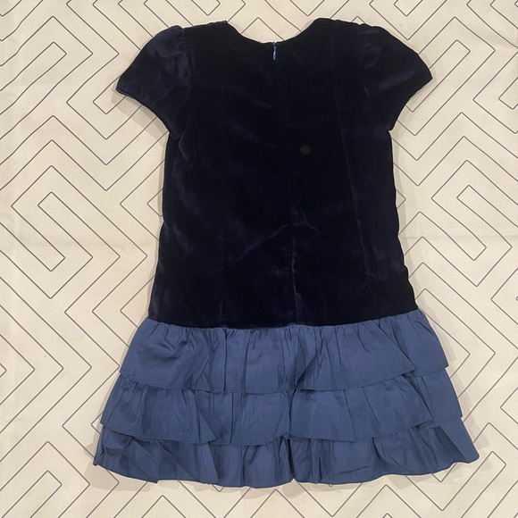 Bergdorf Goodman Navy Velveteen Drop Waist Dress - Picture 10 of 11